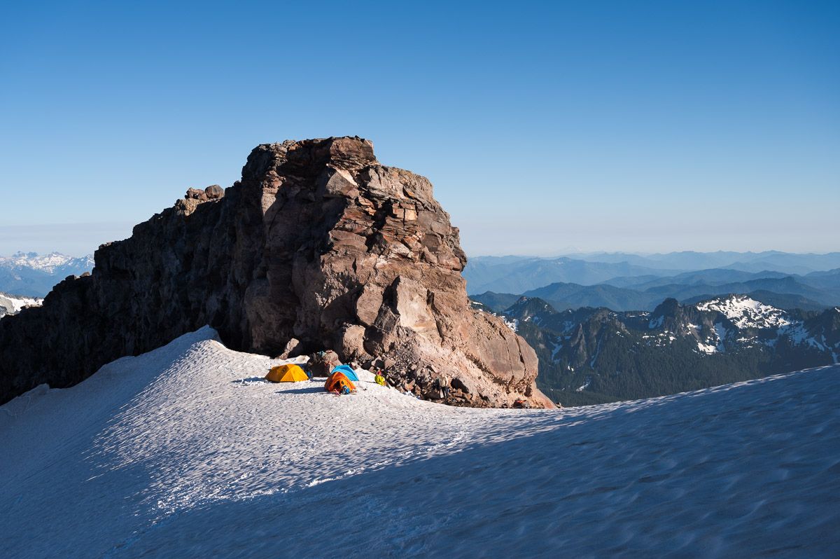 high camp on ridge of Mount Rainier