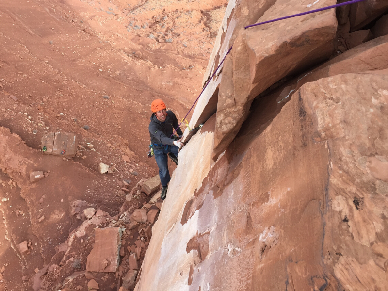 rock climbing the north face of castleton tower in moab utah