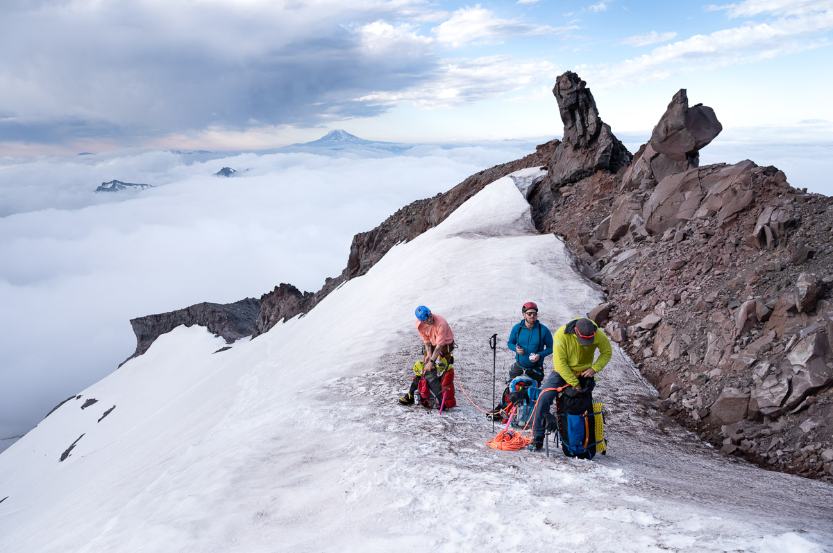  starting up the turtle snowfield on the Kautz Route